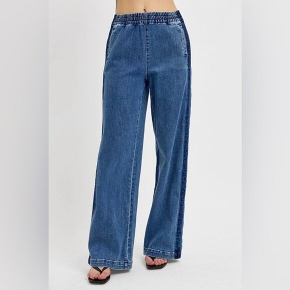 RISEN Elastic Waist Wide Leg Jeans - Picture 1 of 4